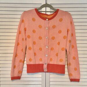 Talbots Womens Size Small Cardigan - 100% Cotton - Polka Dot Orange and Pink